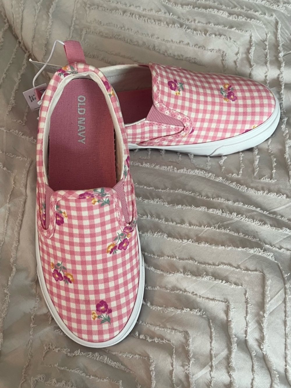Old Navy Pink Gingham Floral Slip-On Kids Shoes size 13 - Picture 3 of 7